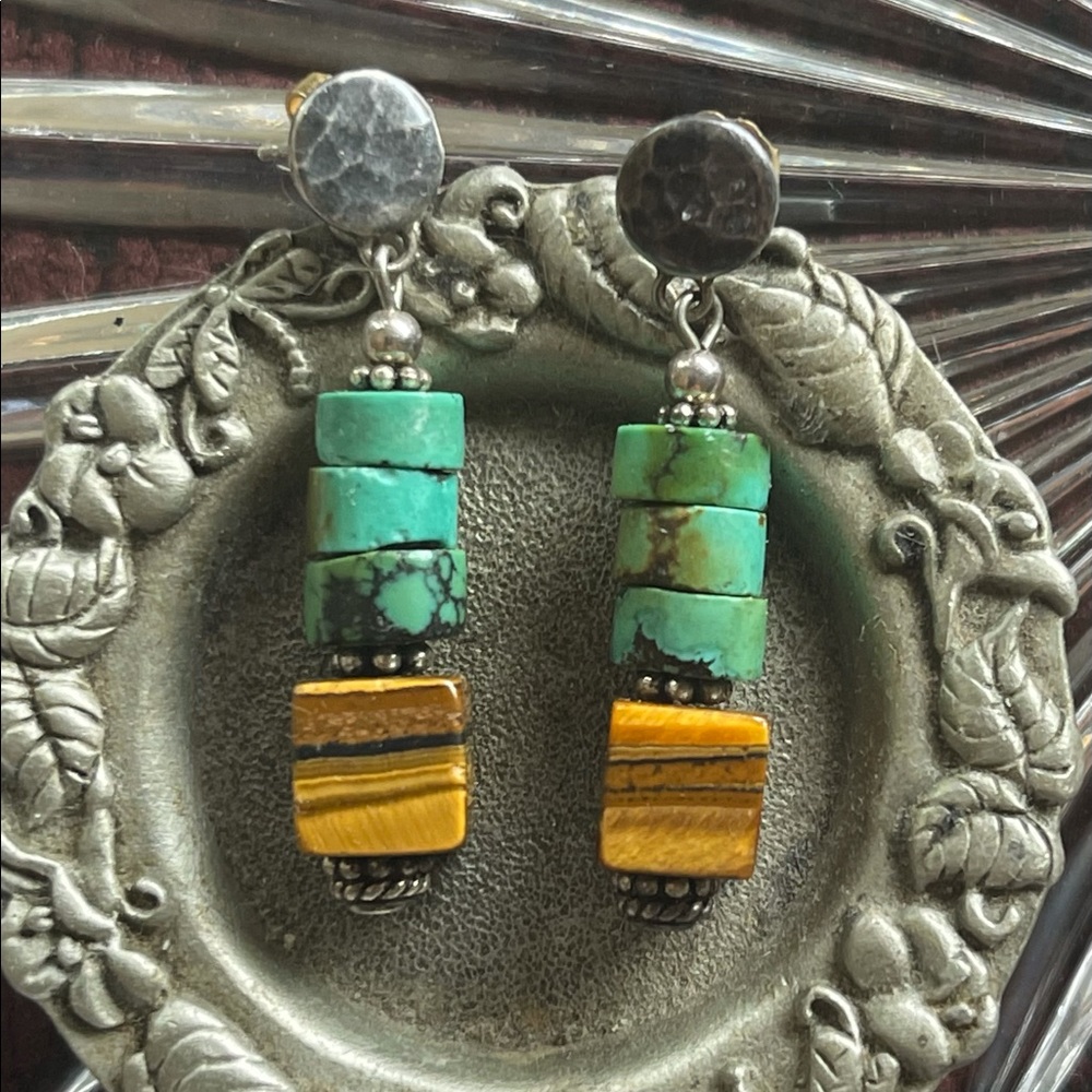 on trend tiger eye/turquoise/925 earrings
